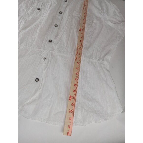 CJ Banks Womens Shirt Top White Button Up Drawstring Waist Cotton Size 5X Plus - Picture 8 of 11